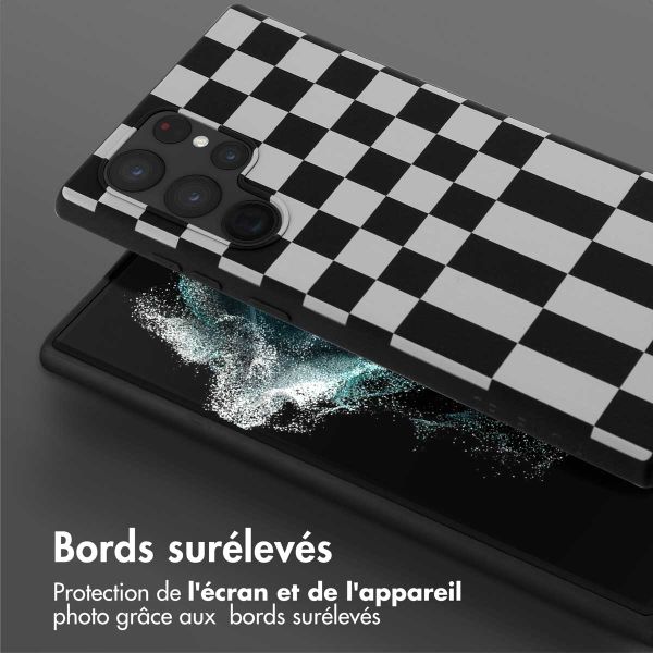 Selencia Coque design en silicone avec cordon amovible Samsung Galaxy S22 Ultra - Irregular Check Black