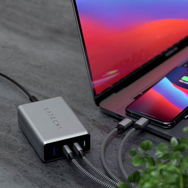 Satechi Chargeur compact USB-C 100 W GaN | Chargeur rapide compact avec rallonge - Gris sidéral