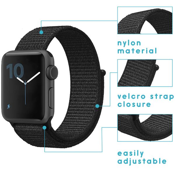 imoshion Bracelet en nylon Apple Watch Series 1 á 10 / SE / Ultra (2) (44/45/46/49 mm) - Noir