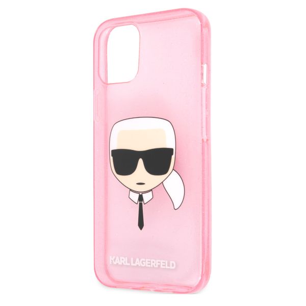 Karl Lagerfeld Coque arrière Karl's Head Silicone Glitter iPhone 13 Mini - Transparent Rose