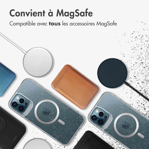 imoshion Coque arrière transparente Pailletée avec MagSafe Apple iPhone 12 (Pro) - Argent