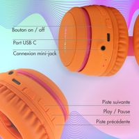 imoshion Casque sans fil pour enfants LED Light - Limiteur de décibels - Avec câble AUX - Hot Pink / Apricot Orange Crush