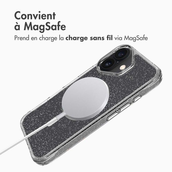 imoshion Coque arrière transparente Pailletée avec MagSafe Apple iPhone 16 - Argent