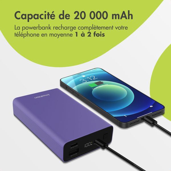 imoshion Ultra Series Aluminium | Batterie externe 20.000 mAh - Charge rapide jusqu'à 33 watts - Violet Tropical