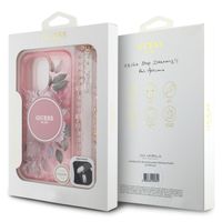 Guess MagSafe IML Flowers Case avec beads strap Apple iPhone 16 Pro Max - Pink