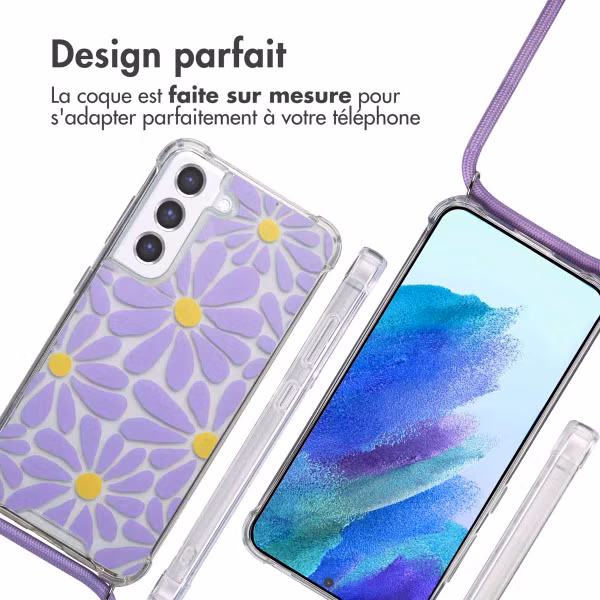 imoshion Coque Design avec cordon Samsung Galaxy S21 FE - Tropical Violet Flowers Connect
