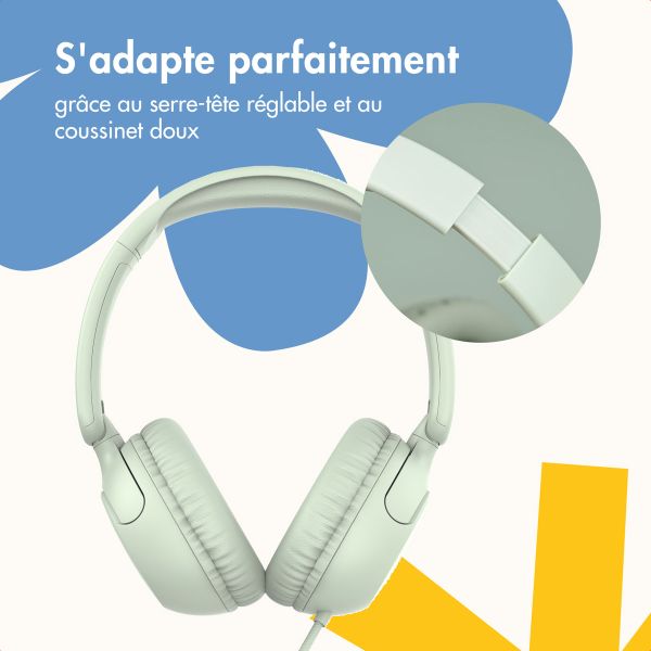imoshion Casque filaires pour enfants - Câble AUX - Limiteur de décibels - Mint Green