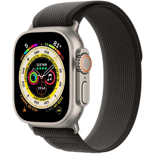 Apple Bracelet Trail Loop Apple Watch Series 1-9 / SE / Ultra (2) - 42/44/45/49 mm - Taille M/L - Noir / Gris