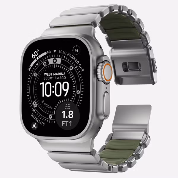 Nomad Bracelet Stratos Apple Watch | 44/45/46/49 mm - Forest Green / Natural Titanium