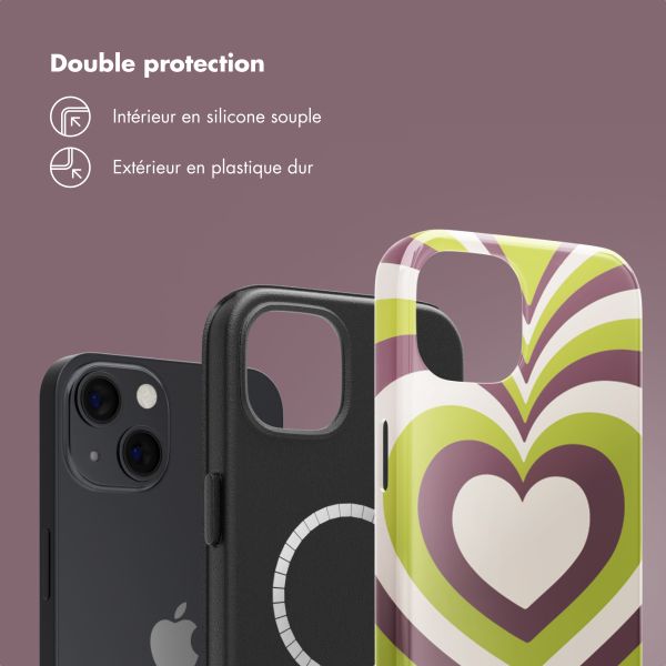 Selencia Coque arrière Vivid Tough avec MagSafe iPhone 13 - Double Hearts Plum Fern