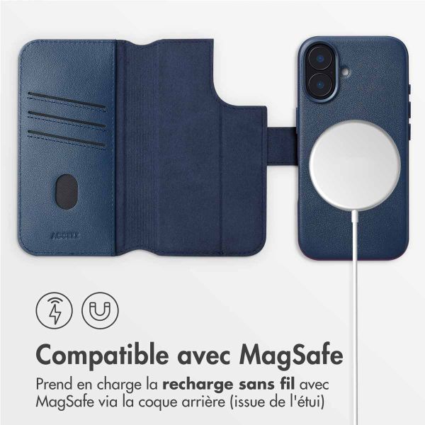 Accezz Étui de télephone portefeuille en cuir 2-en-1 avec MagSafe Apple iPhone 16 - Nightfall Blue