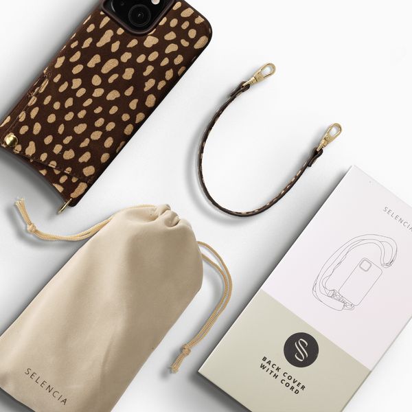 Selencia Nova coque arrière en cuir véritable avec porte-cartes Apple iPhone 15 - Fawn Chic