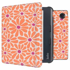 imoshion Design Slim Hard Sleepcover avec support Kobo Libra Colour / Tolino Vision Color - Orange Flowers Connect