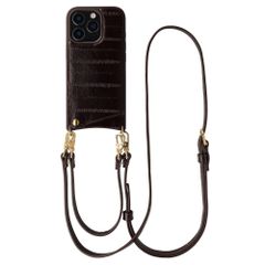 Selencia Nova coque arrière en cuir véritable avec porte-cartes Apple iPhone 16 Pro - Dark Chocolate