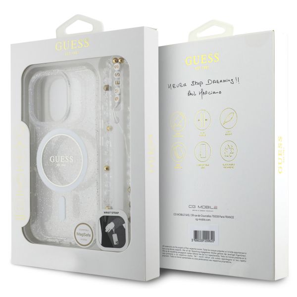 Guess MagSafe IML Glitter Case avec beads strap Apple iPhone 16 Pro Max - Transparent