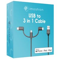 imoshion Câble 3-en-1 - Câble Lightning, USB-C et Micro-USB - Tissu tressé - 1,5 mètres - Noir