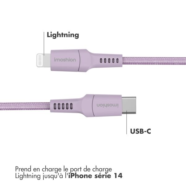 imoshion ﻿Câble Lightning vers USB-C - Non MFi - Textile tressé - 2 mètre - Lilas