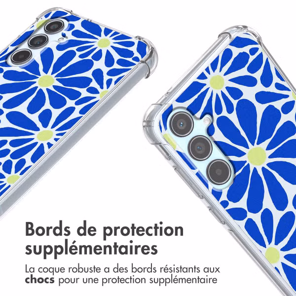 imoshion Coque Design avec cordon Samsung Galaxy A55 - Cobalt Blue Flowers Connect