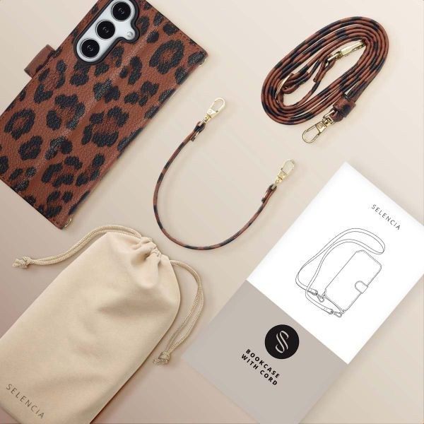 Selencia Étui de télephone portefeuille imprimé léopard Sabi Samsung Galaxy S24 / S25 - Mocha Brown