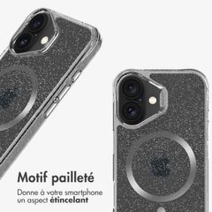 imoshion Coque arrière transparente Pailletée avec MagSafe Apple iPhone 16 - Argent