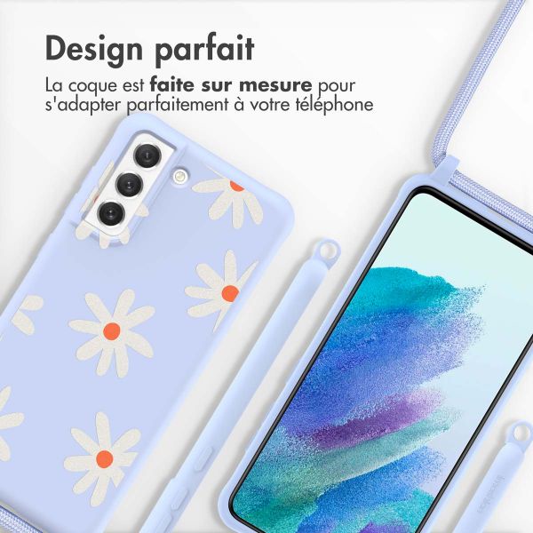 imoshion Coque design en silicone avec cordon Samsung Galaxy S21 FE - Lila Flower Distance