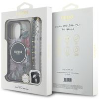 Guess MagSafe IML Flowers Case avec beads strap Apple iPhone 16 Pro - Noir
