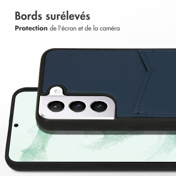 Accezz Coque en cuir de qualité supérieure avec fentes pour cartes Samsung Galaxy S22 Plus - Bleu foncé