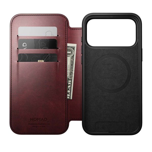 Nomad Étui de style livre folio moderne en cuir Horween avec MagSafe Apple iPhone 17 Pro Max - Burgundy