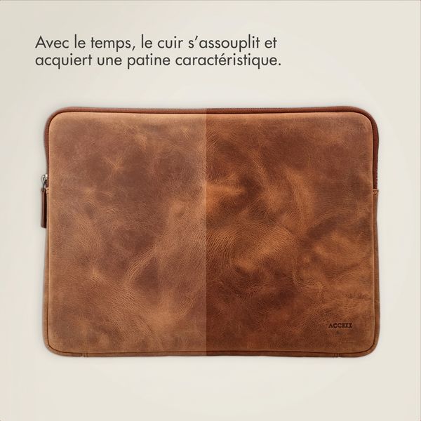 Accezz Pochette ordinateur Leather avec fermeture éclair 13-14 pouces - Cognac