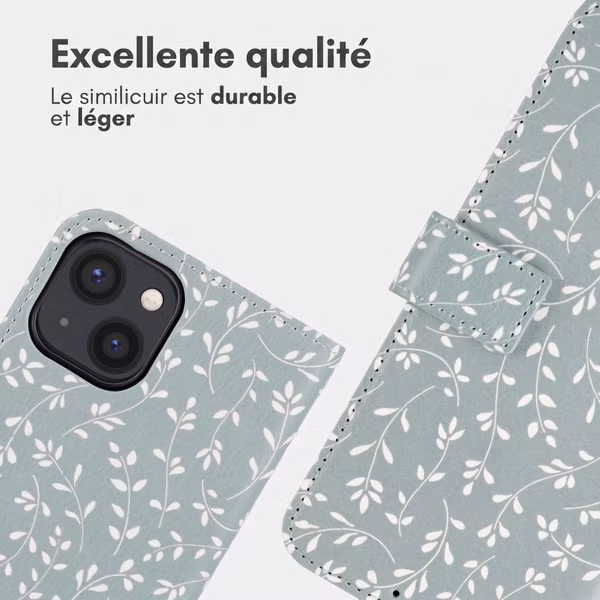 imoshion Étui de télephone portefeuille Design Apple iPhone 13 - Smoke Green Flowers