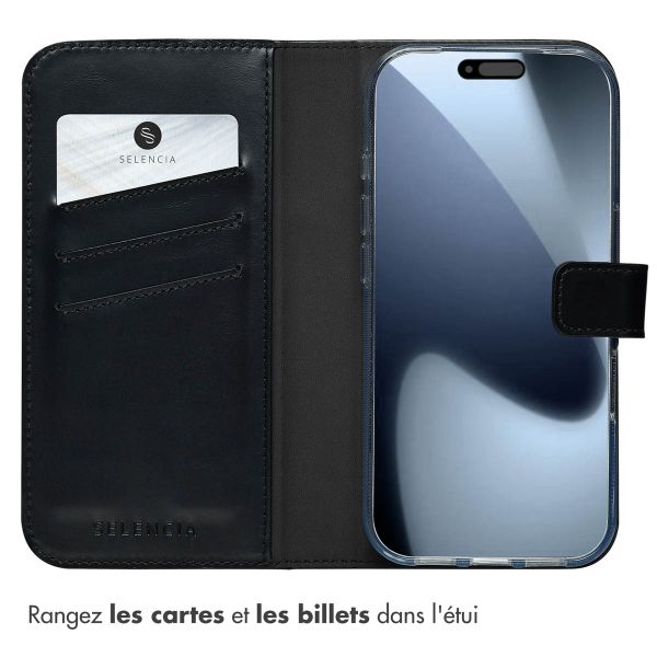 Selencia Étui portefeuille en cuir véritable Apple iPhone 17 Pro - Noir