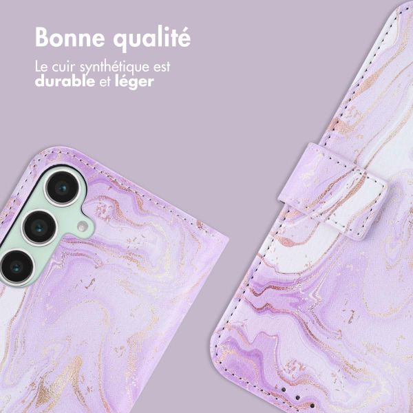 imoshion Étui de téléphone portefeuille Design Samsung Galaxy S25 - Purple Marble