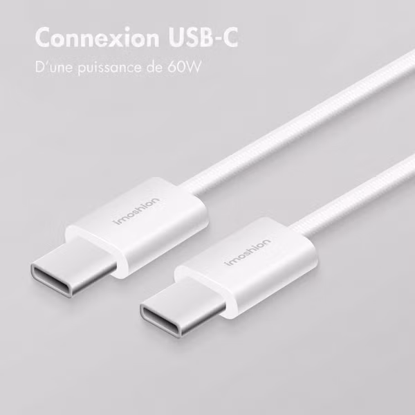 imoshion Câble USB-C vers USB-C Tressé 60 W - 0,5 mètre - Blanc