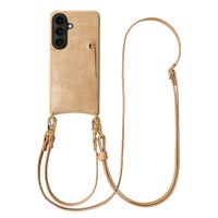 Selencia Coque de télephone Nova Croco avec cordon et porte-cartes Samsung Galaxy S26 - Toasted Almond