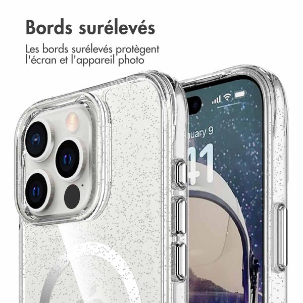 imoshion Coque arrière transparente Pailletée avec MagSafe Apple iPhone 16 Pro Max - Argent