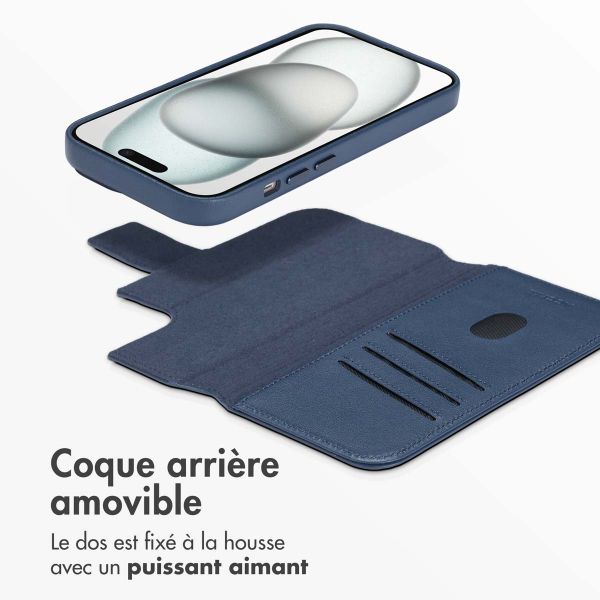 Accezz Étui de télephone portefeuille en cuir 2-en-1 avec MagSafe Apple iPhone 15 - Nightfall Blue