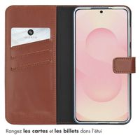 Selencia Étui portefeuille en cuir véritable Samsung Galaxy S25 Edge - Marron clair