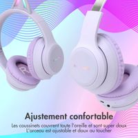 imoshion Casque sans fil pour enfants LED Light Cat Ear - Limiteur de décibels - Avec câble AUX - Lavender Lilac