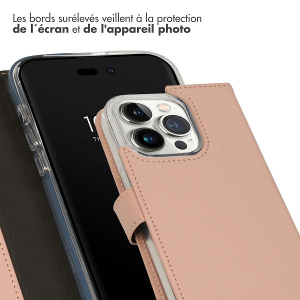 Selencia Étui de téléphone portefeuille en cuir véritable iPhone 14 Pro - Dusty Pink