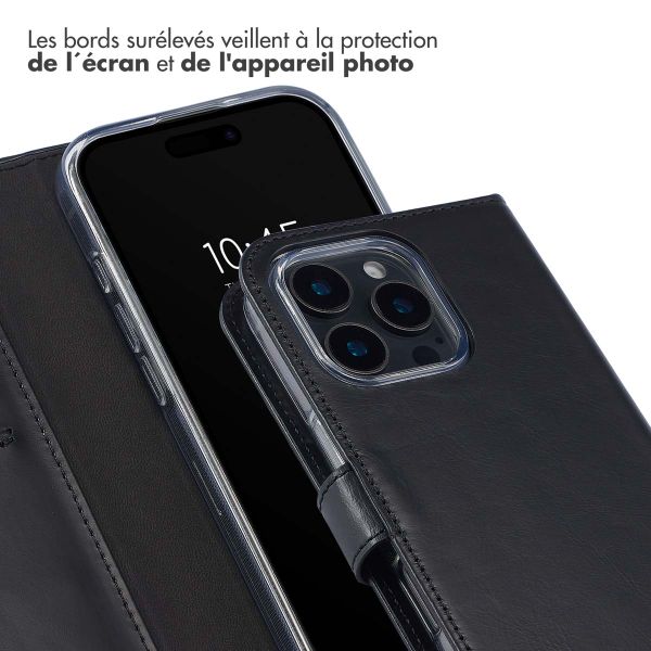 Selencia Étui de téléphone portefeuille en cuir véritable iPhone 16 Pro Max - Noir