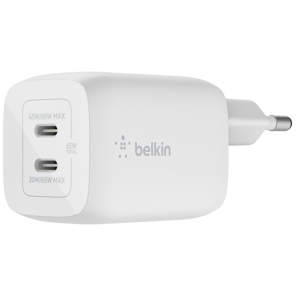 Belkin ﻿ Adaptateur Boost↑Charge™ GaN Pro 2 ports avec câble USB-C - USB-C - 65 W - Blanc