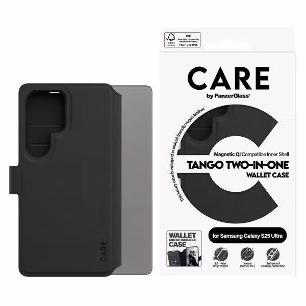 CARE by PanzerGlass Étui de télephone portefeuille Tango 2 en 1 avec MagSafe Samsung Galaxy S25 Ultra - Black