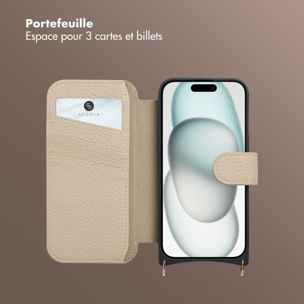 Selencia Étui Riva avec MagSafe et cordon de téléphone Apple iPhone 15 - Beige
