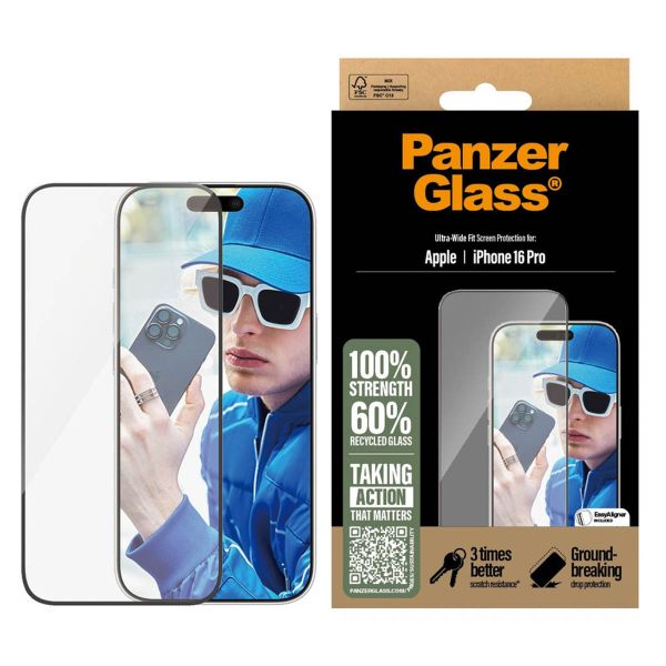 PanzerGlass Protection d'écran Ultra-Wide Fit Anti-bactérienne Apple iPhone 16 Pro