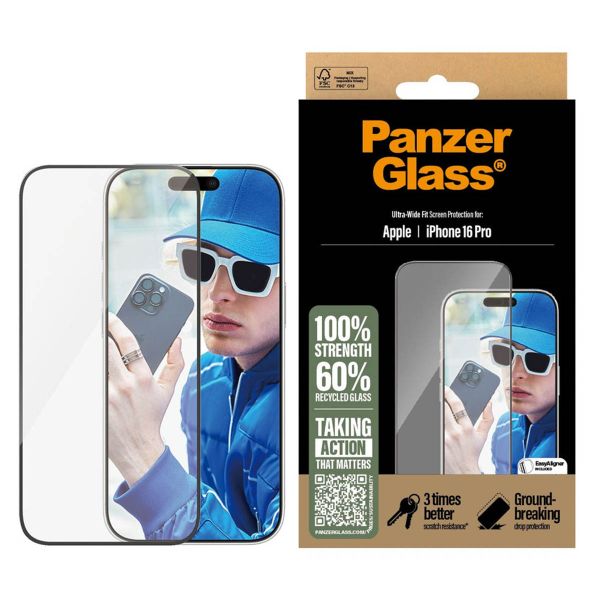 PanzerGlass Protection d'écran Ultra-Wide Fit Anti-bactérienne iPhone 16 Pro