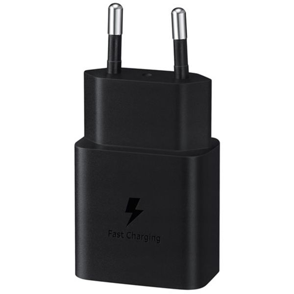 Samsung Adaptateur secteur original avec câble USB-C - Chargeur - Connexion USB-C et USB - Charge rapide - 15 Watt - 1 mètre - Noir