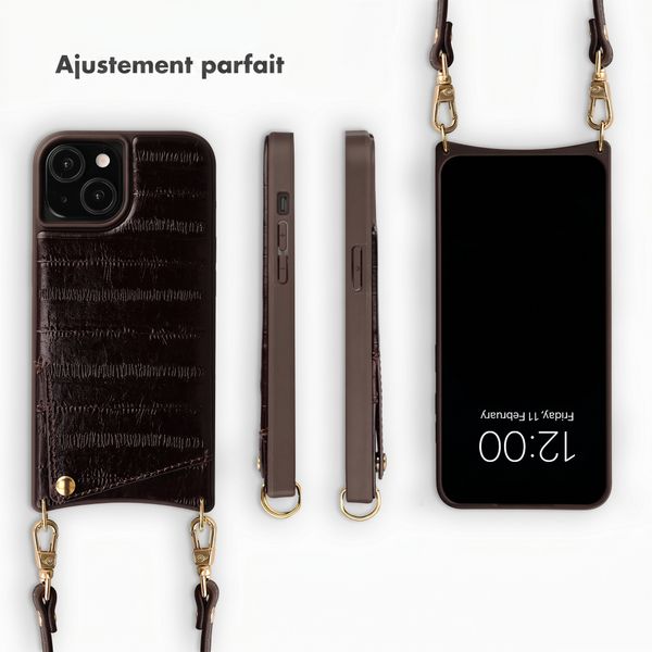 Selencia Nova coque arrière en cuir véritable avec porte-cartes Apple iPhone 15 - Dark Chocolate