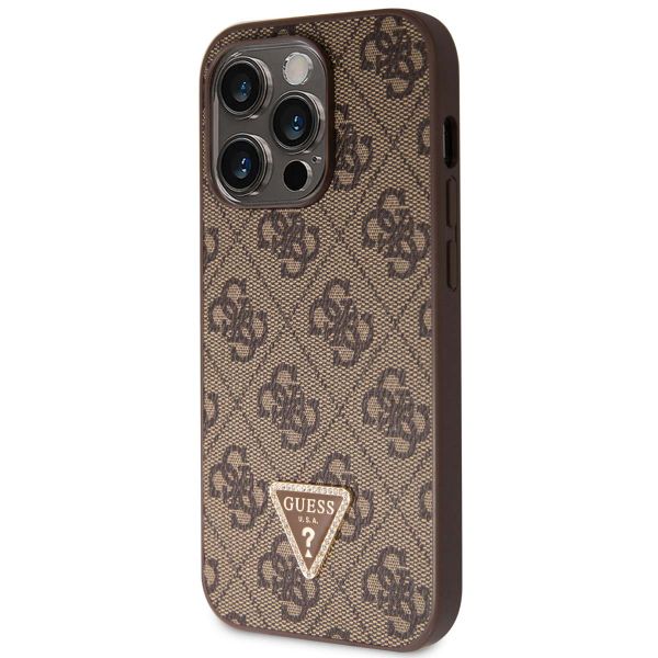 Guess Coque 4G Logo Triangle Strass iPhone 15 Pro - Brun