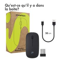 imoshion Souris sans fil - Souris d'ordinateur rechargeable + adaptateur USB-A 2,4G - Noir