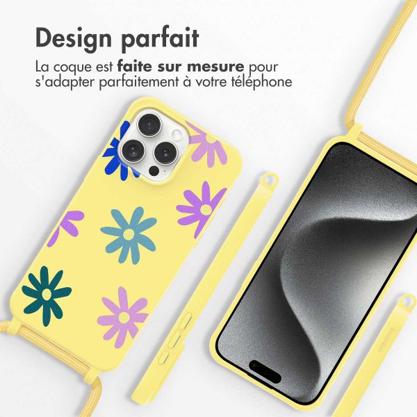 imoshion Coque design en silicone avec cordon Apple iPhone 15 Pro - Yellow Flower Distance